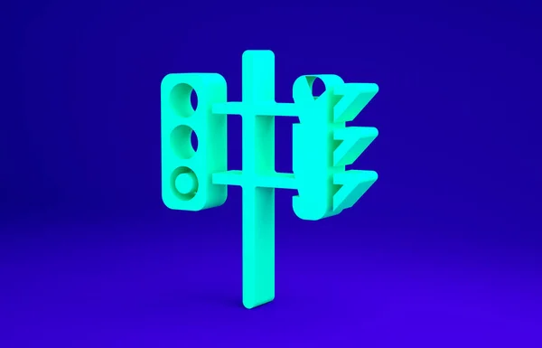 Green Traffic lichtpictogram geïsoleerd op blauwe achtergrond. Minimalisme concept. 3d illustratie 3D renderen — Stockfoto