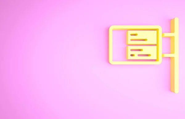 Geel pictogram van het openbaar vervoer geïsoleerd op roze achtergrond. Mechanisch scorebord. Info van de vlucht op het reclamebord in de trein. Minimalisme concept. 3d illustratie 3D renderen — Stockfoto