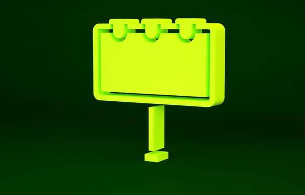 Жовтий великий рекламний щит з іконою світла ізольованим на зеленому тлі. Концепція мінімалізму. 3D-рендеринг — стокове фото