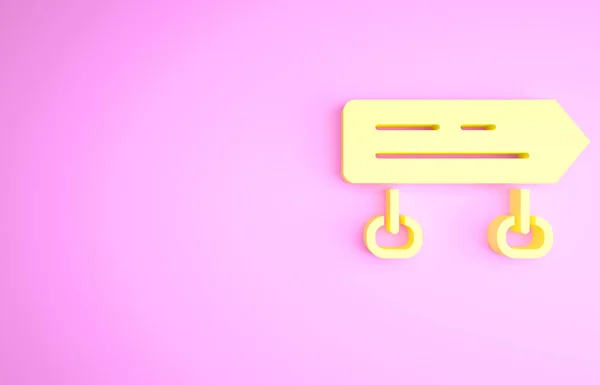 Gelbes Verkehrszeichen. Wegweiser-Symbol isoliert auf rosa Hintergrund. Zeigersymbol. Abgelegenes Straßeninformationsschild. Wegweiser. Minimalismus-Konzept. 3D Illustration 3D Renderer — Stockfoto