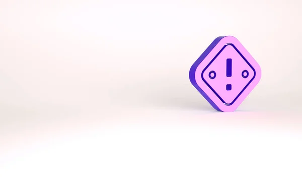 Signo de exclamación púrpura en el icono del triángulo aislado sobre fondo blanco. Señal de advertencia de peligro, cuidado, atención, señal importante de advertencia de peligro. Concepto minimalista. 3D ilustración 3D render — Foto de Stock