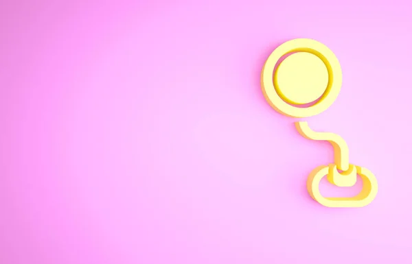 Sinal de trânsito amarelo. Ícone de Signpost isolado no fundo rosa. Símbolo do ponteiro. Sinal de informação de rua isolado. Sinal de direcção. Conceito de minimalismo. 3D ilustração 3D render — Fotografia de Stock