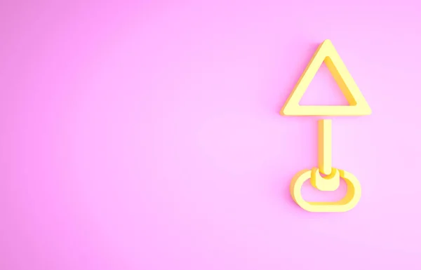 Triángulo amarillo icono en blanco de advertencia aislado sobre fondo rosa. Reglas de tráfico y conducción segura. Concepto minimalista. 3D ilustración 3D render —  Fotos de Stock