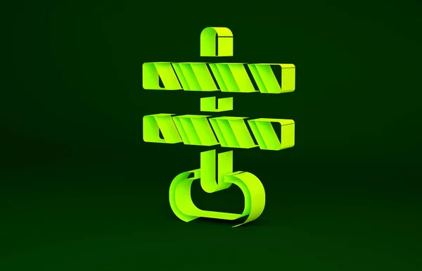 옐로우 로드 장벽의 아이콘은 녹색 배경에서 분리되었습니다. 공사중인 제한 구역의 상징이다. 수리는 효과가 있습니다. 미니멀리즘의 개념입니다. 3d 삽화 3D 렌더링 — 스톡 사진