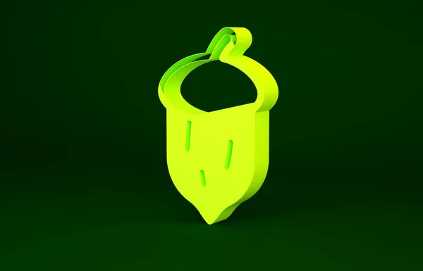 Pipoca amarela, porca de carvalho, ícone de semente isolado no fundo verde. Conceito de minimalismo. 3D ilustração 3D render — Fotografia de Stock