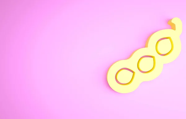 Κίτρινα πράσινα μπιζέλια απομονώνονται σε ροζ φόντο. Μινιμαλιστική έννοια. 3d απεικόνιση 3D καθιστούν — Φωτογραφία Αρχείου