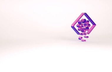 Beyaz arka planda izole edilmiş özel bir bitki simgesinin tohumlarıyla dolu mor paket. Minimalizm kavramı. 3d illüstrasyon 3B canlandırma