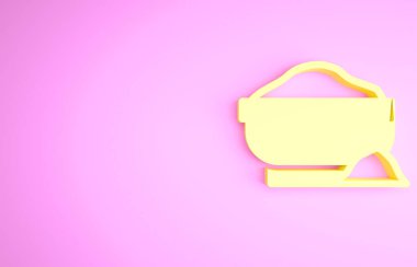 Sarı un kase ikonu pembe arka planda izole edilmiş. Pişirme malzemeleri. Sağlıklı organik yiyecekler. Mutfak gereçleri kupası. Hamur yemeği. Minimalizm kavramı. 3d illüstrasyon 3B canlandırma