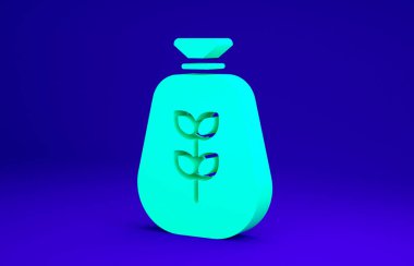 Mavi arkaplanda yeşil un torbası simgesi izole edildi. Minimalizm kavramı. 3d illüstrasyon 3B canlandırma