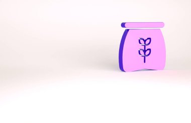 Mor Un Torbası simgesi beyaz arkaplanda izole edildi. Minimalizm kavramı. 3d illüstrasyon 3B canlandırma