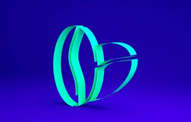 Yeşil kahve çekirdeği ikonu mavi arkaplanda izole edilmiş. Minimalizm kavramı. 3d illüstrasyon 3B canlandırma