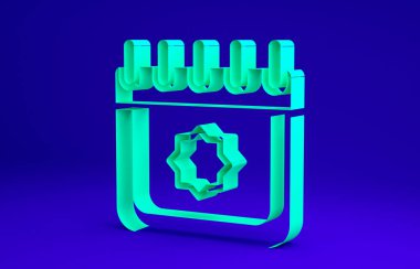 Mavi arkaplanda yeşil Ramazan takvim simgesi izole edildi. Ramazan Kareem ve İslami semboller. Minimalizm kavramı. 3d illüstrasyon 3B canlandırma