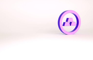 Mor Altın külçeleri simgesi beyaz arkaplanda izole edildi. Bankacılık işi konsepti. Minimalizm kavramı. 3d illüstrasyon 3B canlandırma