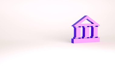 Mor Banka binası simgesi beyaz arkaplanda izole edildi. Minimalizm kavramı. 3d illüstrasyon 3B canlandırma