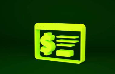 Çevrimiçi Sarı Bankacılık ve yeşil arka planda dolar simgesi var. Dünyanın her yerine para göndermek, para transferi, finansal işlemler. Minimalizm kavramı. 3d illüstrasyon 3B canlandırma