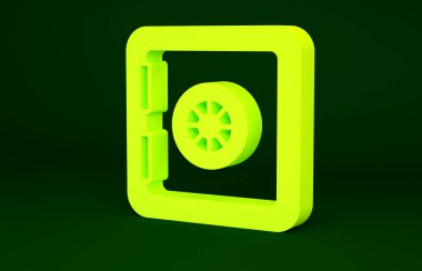 Sarı Güvenli simgesi yeşil arkaplanda izole edildi. Kapı, şifreli bir banka kasası. Güvenilir Veri Koruma. Minimalizm kavramı. 3d illüstrasyon 3B canlandırma