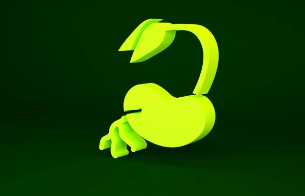 Icono de brote amarillo aislado sobre fondo verde. Semillas y plántulas. Firma de hojas. La naturaleza de la hoja. Concepto minimalista. 3D ilustración 3D render —  Fotos de Stock