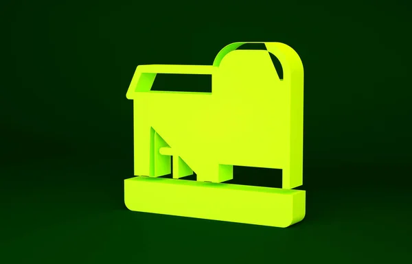 Ícone de casa Yellow Farm isolado no fundo verde. Conceito de minimalismo. 3D ilustração 3D render — Fotografia de Stock