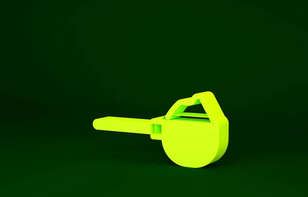 노란 계량컵에 밀가루 아이콘 이 초록색 배경에 분리되어 있습니다. 건포도를 사용 한다. 건강 한 유기농 식품. 요리는 질기고. 미니멀리즘의 개념입니다. 3d 삽화 3D 렌더링 — 스톡 사진
