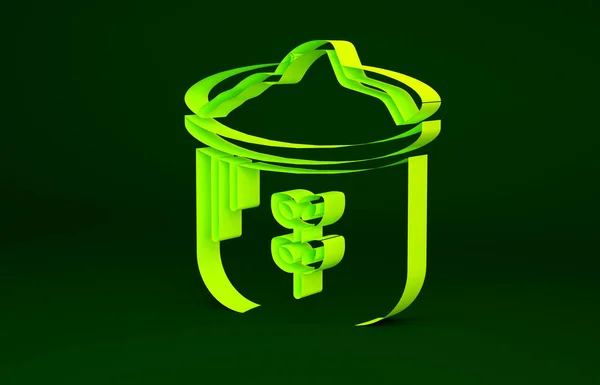 Sárga zsák liszt ikon elszigetelt zöld alapon. Minimalizmus koncepció. 3d illusztráció 3D render — Stock Fotó