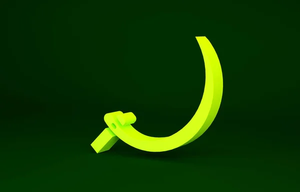 Gul Sickle ikon isolerad på grön bakgrund. Skörda krok tecken. Minimalistiskt koncept. 3D-återgivning för 3D — Stockfoto