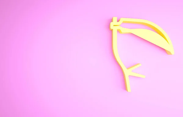 Ícone de foice amarelo isolado no fundo rosa. Feliz festa de Halloween. Conceito de minimalismo. 3D ilustração 3D render — Fotografia de Stock