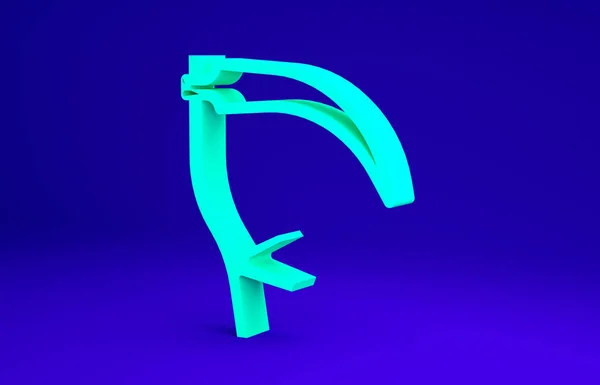 Иконка Green Scythe выделена на синем фоне. Счастливого Хэллоуина. Концепция минимализма. 3D-рендеринг — стоковое фото