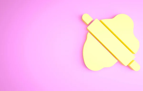 Żółty Rolling pin na ikonie ciasta izolowane na różowym tle. Koncepcja minimalizmu. Ilustracja 3D 3D renderowania — Zdjęcie stockowe
