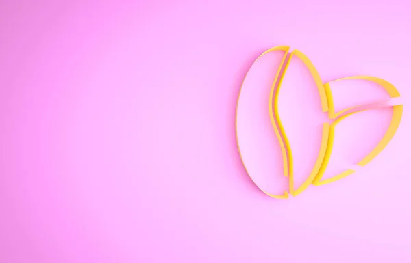 黄色咖啡豆图标在粉色背景上被分离出来.最低纲领的概念。3D渲染3D插图 — 图库照片