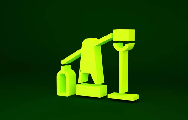 Yellow Oil pomp of pomp jack icoon geïsoleerd op groene achtergrond. Olieplatform. Minimalisme concept. 3d illustratie 3D renderen — Stockfoto