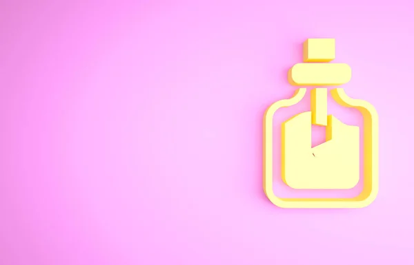 Ikona žlutého parfému izolovaná na růžovém pozadí. Minimalismus. 3D ilustrace 3D vykreslení — Stock fotografie
