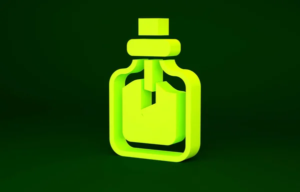 Żółta ikona perfum odizolowana na zielonym tle. Koncepcja minimalizmu. Ilustracja 3D 3D renderowania — Zdjęcie stockowe