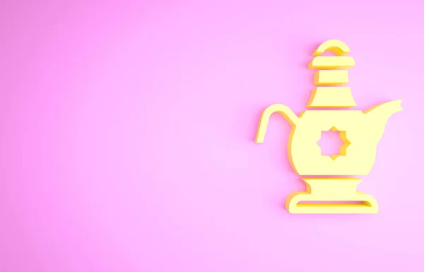 Icône théière islamique jaune isolée sur fond rose. Concept de minimalisme. Illustration 3D rendu 3D — Photo
