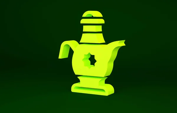Жовта ісламська чайна ікона ізольована на зеленому тлі. Концепція мінімалізму. 3D-рендеринг — стокове фото