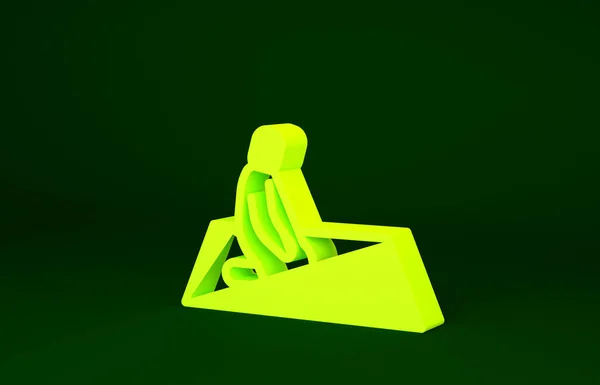 El hombre musulmán amarillo reza sobre el icono de la alfombra aislado sobre fondo verde. Concepto minimalista. 3D ilustración 3D render — Foto de Stock