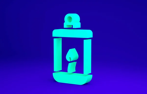 Иконка зеленого фонаря Рамадана Карим выделена на синем фоне. Концепция минимализма. 3D-рендеринг — стоковое фото