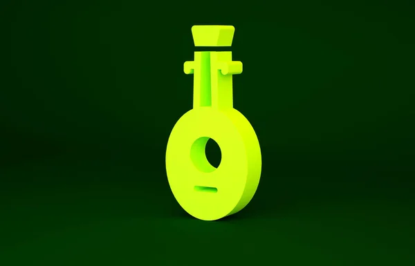 Sárga Hangszer lant ikon elszigetelt zöld alapon. Arab, keleti, görög hangszer. Minimalizmus koncepció. 3d illusztráció 3D render — Stock Fotó