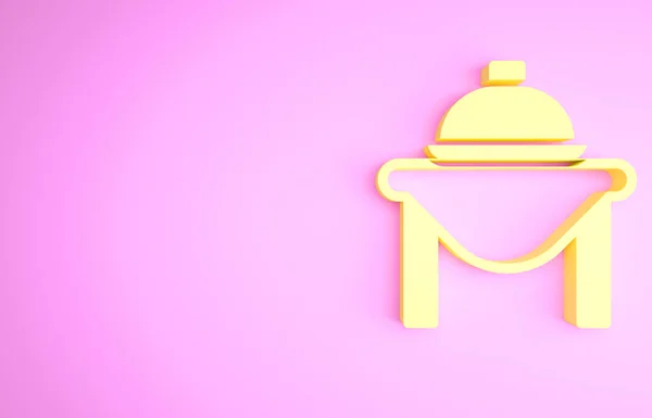 ピンクの背景に隔離された黄色のテーブルフードアイコン。最小限の概念。3Dイラスト3Dレンダリング — ストック写真