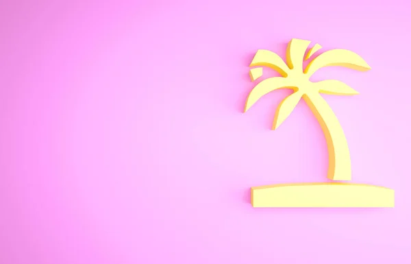 Icono de palmera tropical amarilla aislado sobre fondo rosa. Palmera de coco. Concepto minimalista. 3D ilustración 3D render —  Fotos de Stock