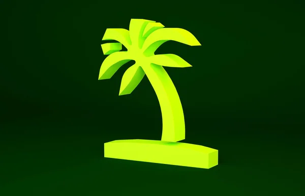 Icona della palma tropicale gialla isolata su sfondo verde. Palma da cocco. Concetto minimalista. Illustrazione 3d rendering 3D — Foto Stock