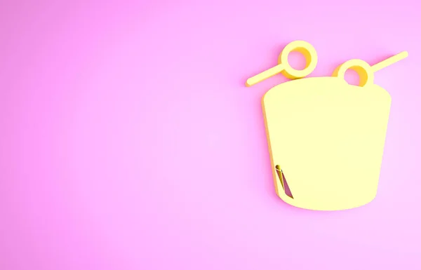 Żółta ikona bębna Ramadan odizolowana na różowym tle. Koncepcja minimalizmu. Ilustracja 3D 3D renderowania — Zdjęcie stockowe