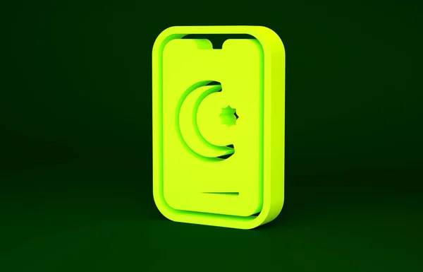 Stella gialla e mezzaluna - simbolo dell'icona islamica isolata su sfondo verde. Simbolo della religione. Concetto minimalista. Illustrazione 3d rendering 3D — Foto Stock