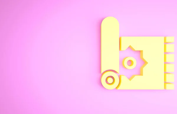 Giallo Tappeto tradizionale cultura ramadan arabo icona celebrazione islamica isolato su sfondo rosa. Concetto minimalista. Illustrazione 3d rendering 3D — Foto Stock