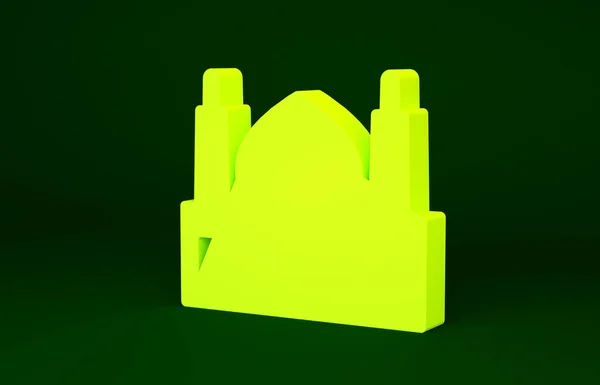 Ícone amarelo da mesquita muçulmana isolado no fundo verde. Conceito de minimalismo. 3D ilustração 3D render — Fotografia de Stock