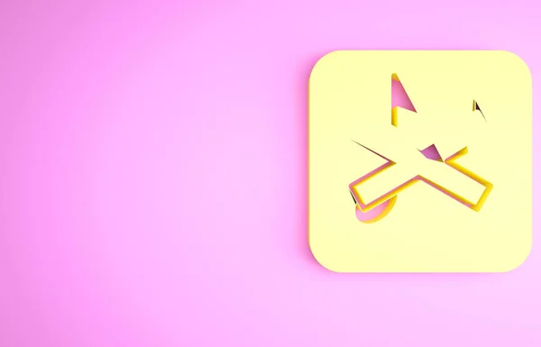Yellow Speaker mute icon isolated on pink background. No sound icon. Volume Off symbol. Minimalism concept. 3d illustration 3D render