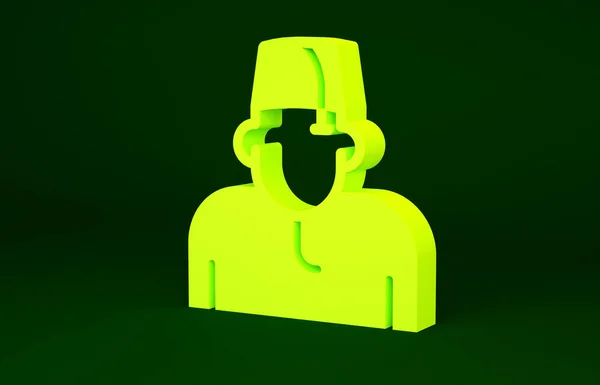 Icône homme musulman jaune isolé sur fond vert. Concept de minimalisme. Illustration 3D rendu 3D — Photo