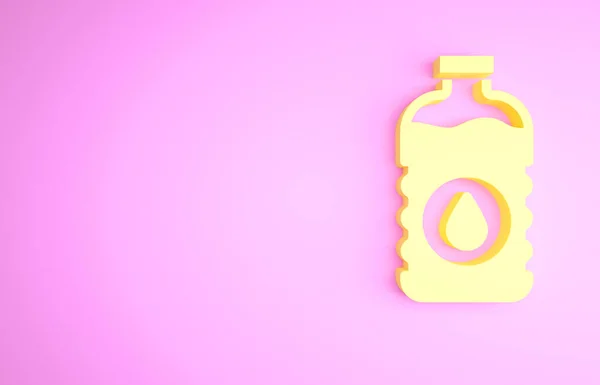 Žlutá láhev vody ikona izolované na růžovém pozadí. Nápis se sodovkou. Minimalismus. 3D ilustrace 3D vykreslení — Stock fotografie