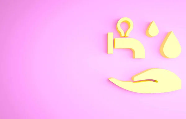 Icono amarillo de Wudhu aislado sobre fondo rosa. Hombre musulmán haciendo ablución. Concepto minimalista. 3D ilustración 3D render —  Fotos de Stock