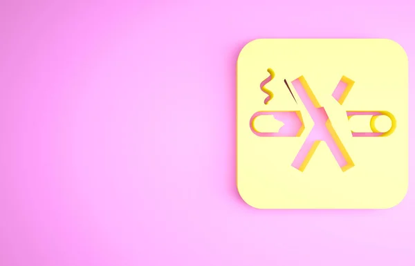 Yellow No Smoking icon isolated on pink background. Cigarette symbol. Minimalism concept. 3d illustration 3D render