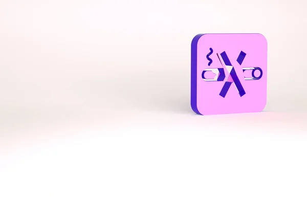 Viola No Smoking icona isolata su sfondo bianco. Sigaretta. Concetto minimalista. Illustrazione 3d rendering 3D — Foto Stock